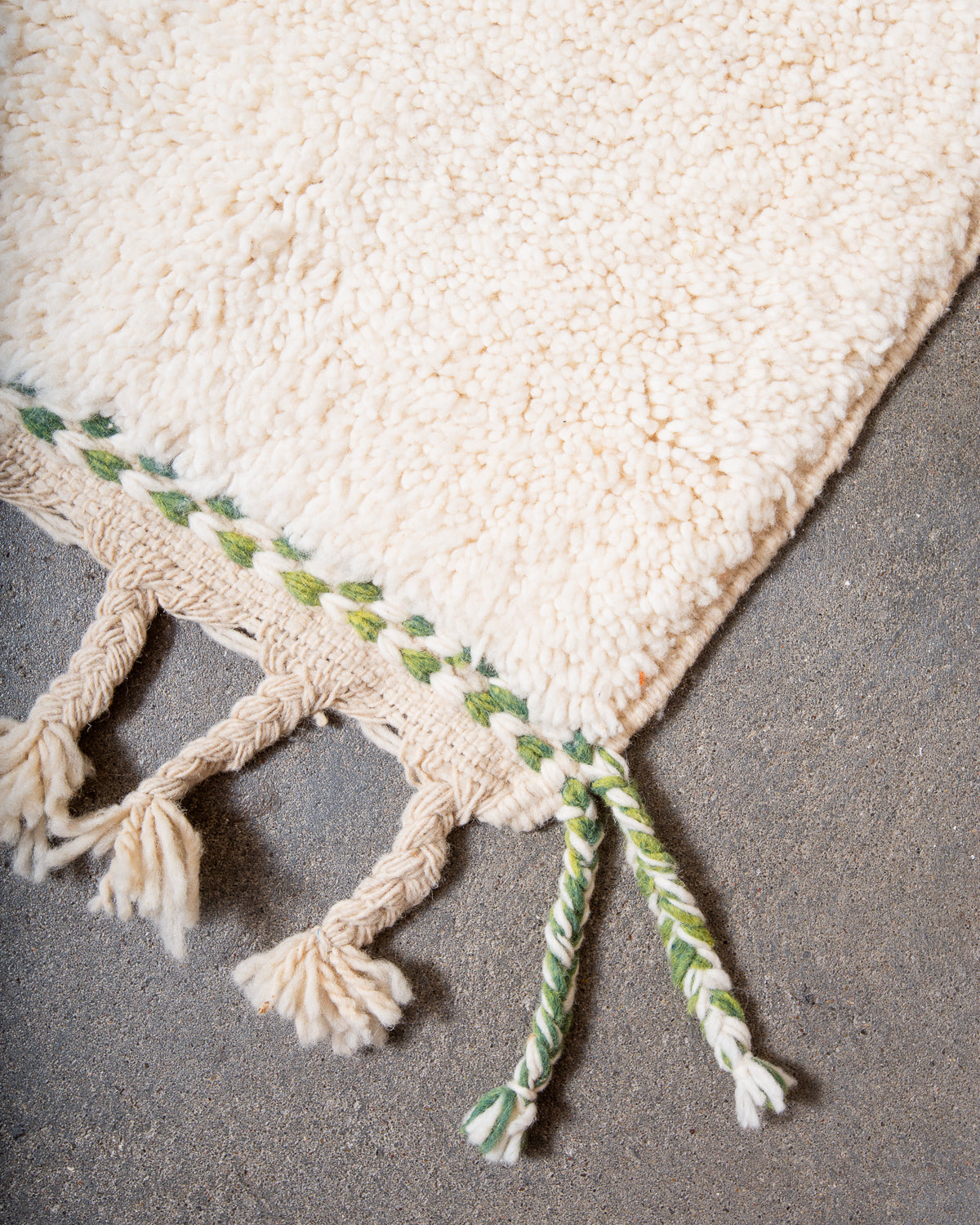 Modern, designer, handcrafted Berber rug from Morocco. Beniourain carpet with beautiful colours and patterns and fluffy wool texture.